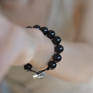 Black Onyx 10mm Natural Gemstone Bracelet • Crystal Toggle Clasp