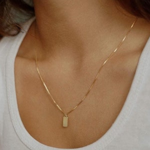 Gold-Filled Rectangle Tag Necklace • Dainty Gold Pendant • Minimalist Layering Jewellery • Everyday Necklace • Gift for Her