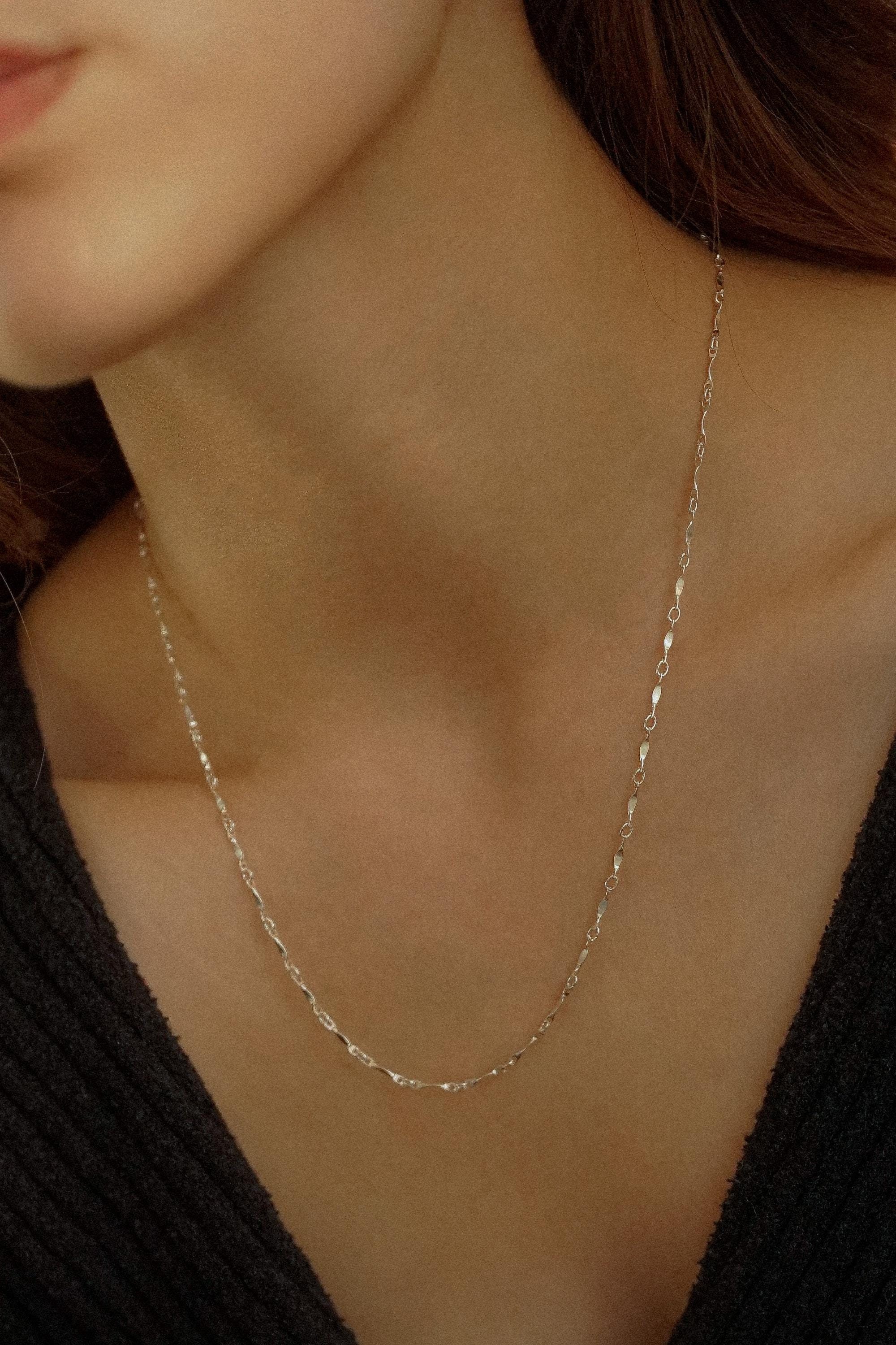 Sterling Silver Dapped Bar Chain Necklace, Silver Chain Choker Necklace, Layering Necklace, Dainty Necklace, Short Layering Necklace, Gift