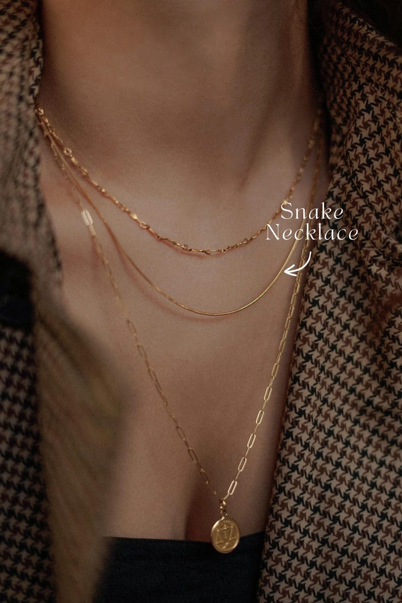 Gold Filled Snake Necklace, Sleek Necklace, Layering Necklace, Dainty Plain Necklace, Minimal Necklace, Stacking Necklace, Gift for her image 4