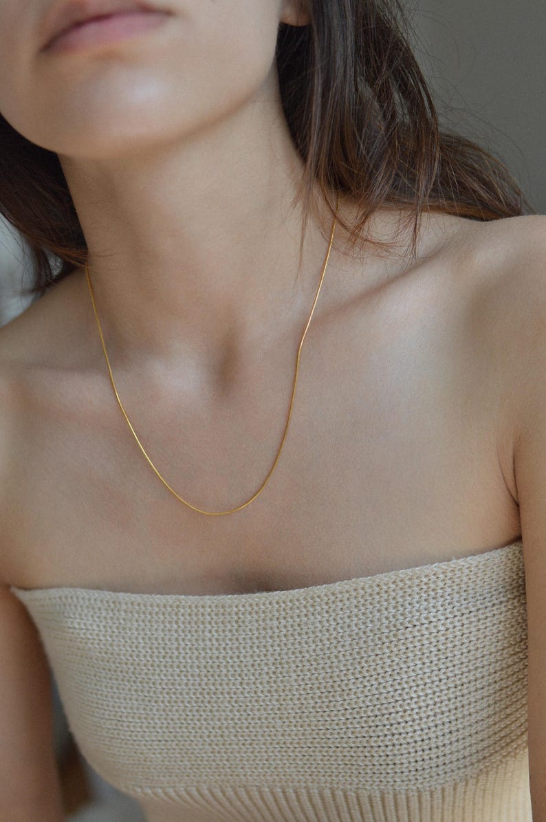 Gold Filled Snake Necklace, Sleek Necklace, Layering Necklace, Dainty Plain Necklace, Minimal Necklace, Stacking Necklace, Gift for her image 8