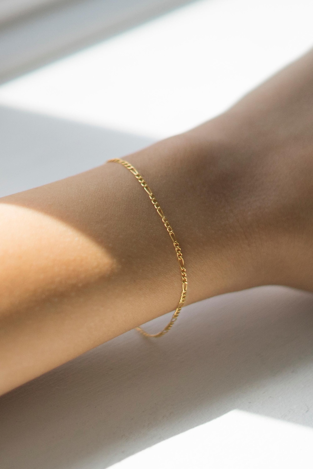 Gold Filled Plain Dainty Figaro Bracelet, Gold Chain Bracelet
