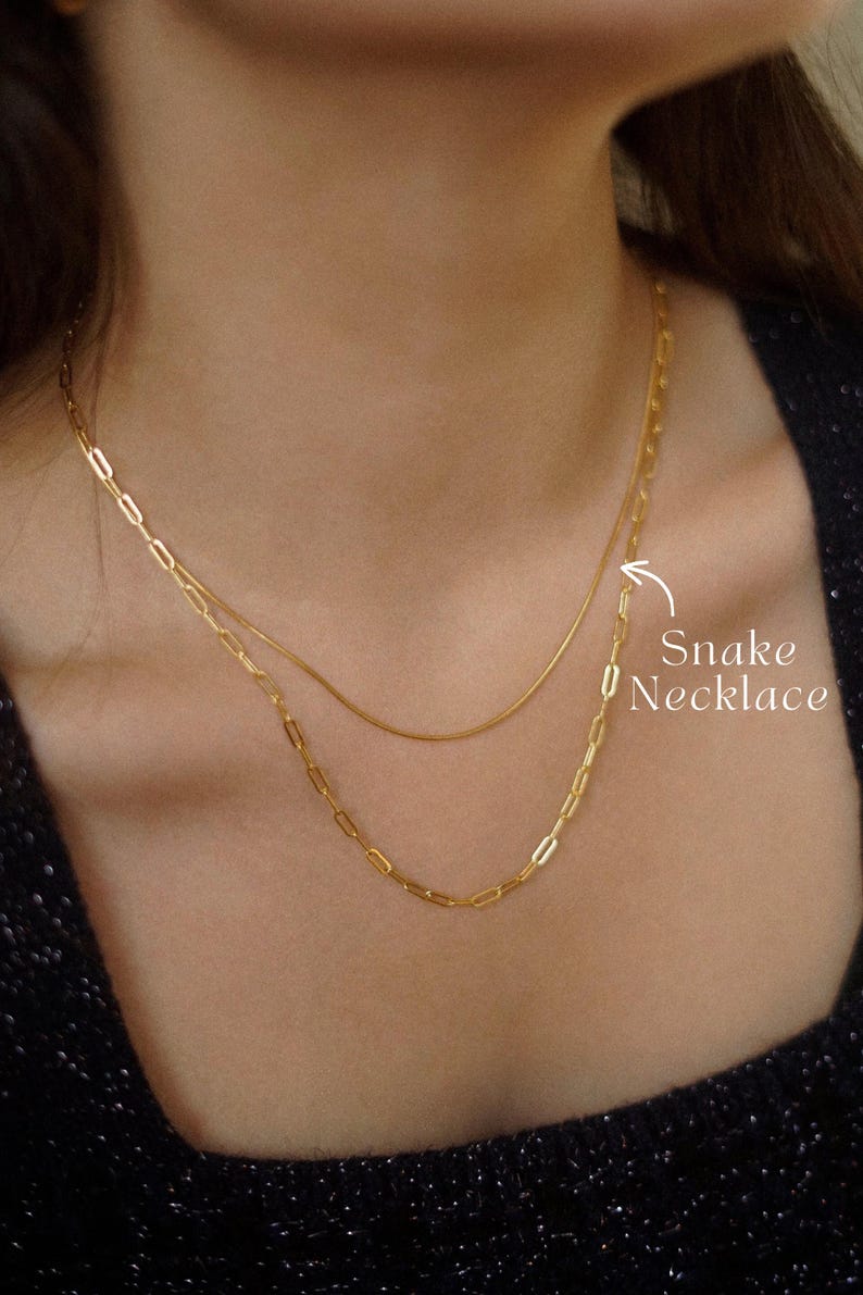 Gold Filled Snake Necklace, Sleek Necklace, Layering Necklace, Dainty Plain Necklace, Minimal Necklace, Stacking Necklace, Gift for her image 6