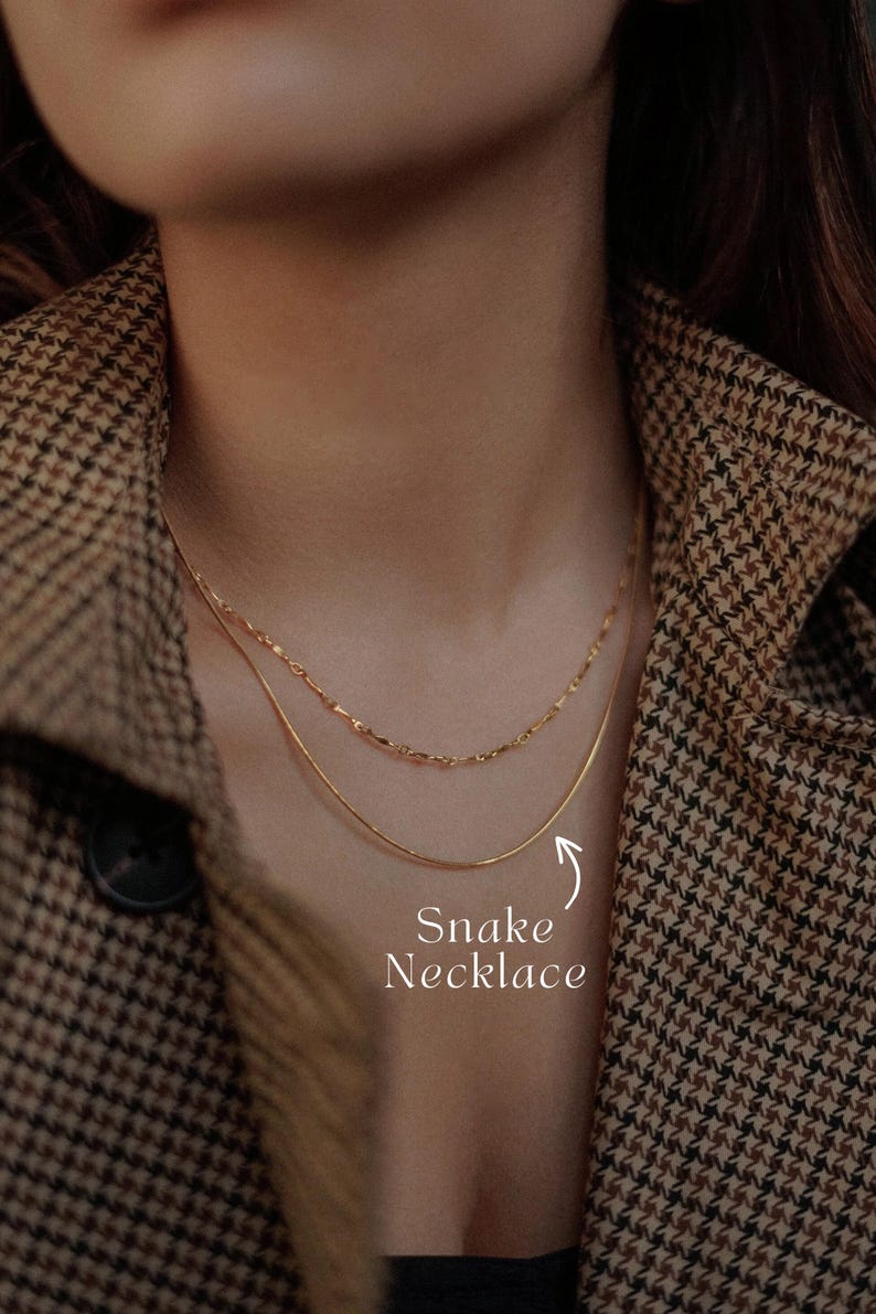 Gold Filled Snake Necklace, Sleek Necklace, Layering Necklace, Dainty Plain Necklace, Minimal Necklace, Stacking Necklace, Gift for her image 2
