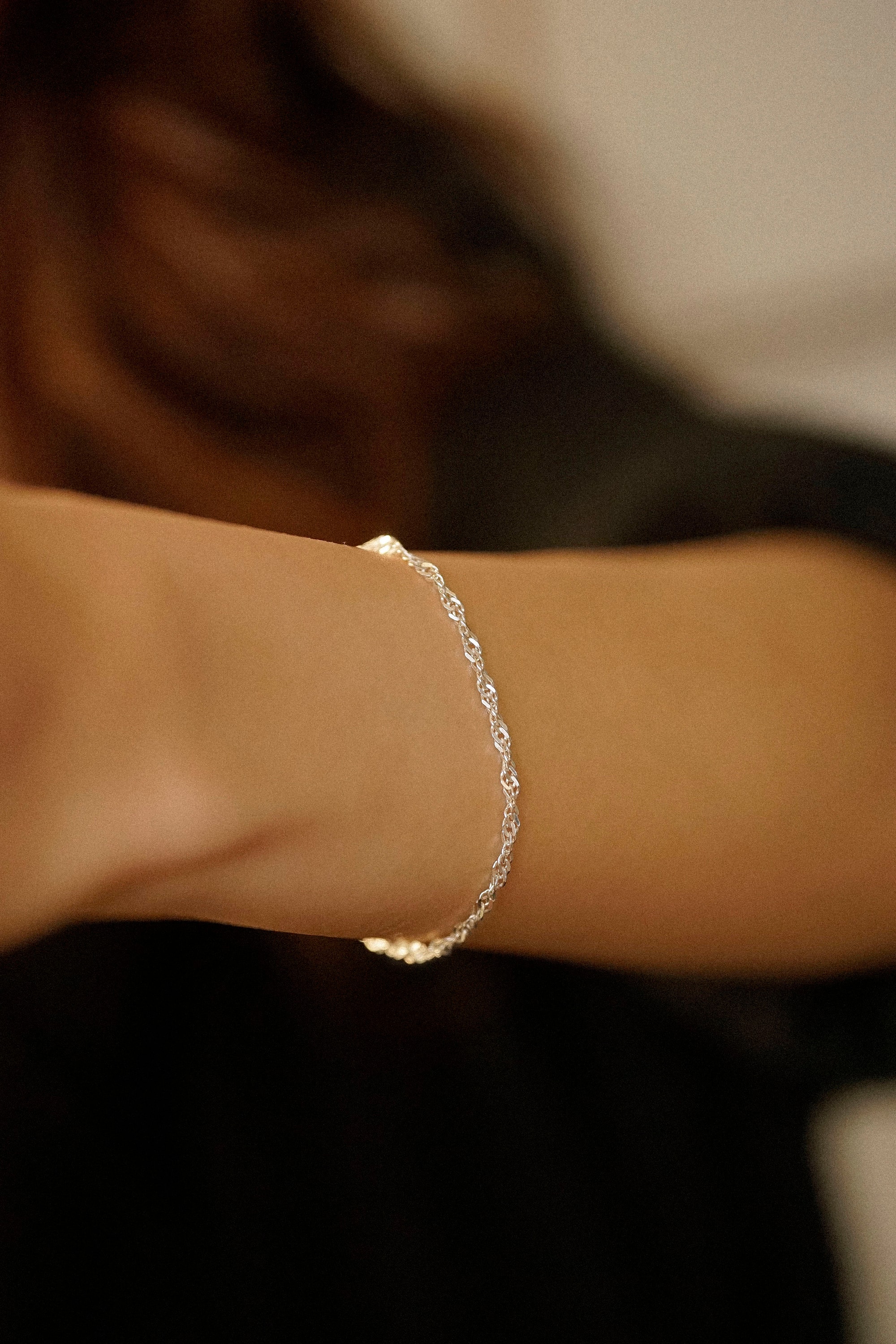 Sterling Silver Singapore Twist Bracelet, Twist Bracelet, Flat Curb Bracelet, Diamond Curb Bracelet, Gift for her, Birthday Gift