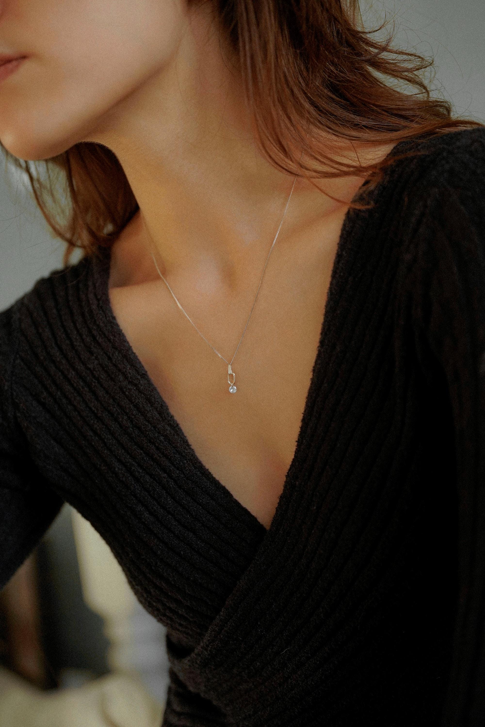 Sterling Charm Drop Necklace, Rectangle Pendant Necklace