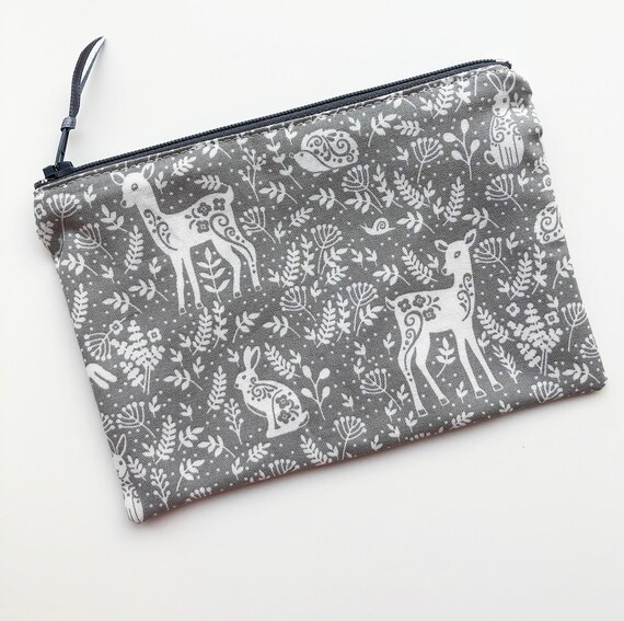 Deer, Woodland, Zipped bag, Small Items Bag, Holiday Bag, Rabbit, Snail, 