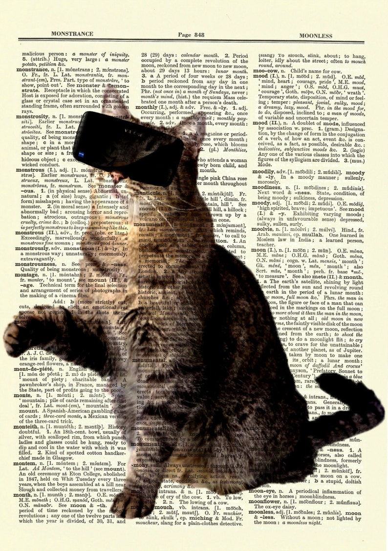 Cat wearing VR goggles Upcycled Dictionary Art Print Poster Etsy