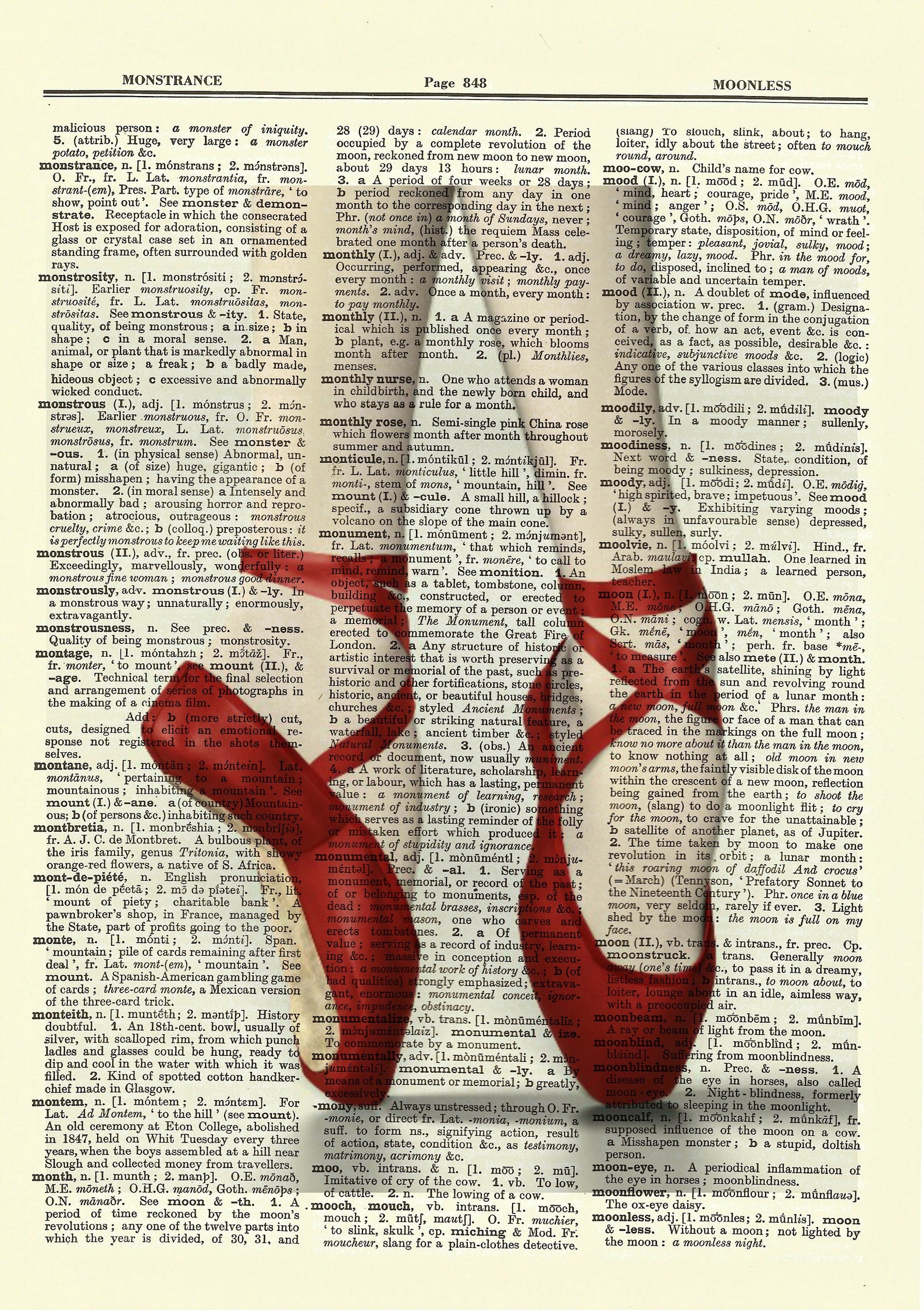 red ballet slippers upcycled dictionary art print poster