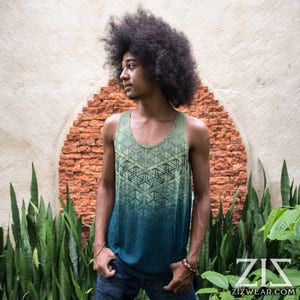 ZIZ Geomorph / Men's Singlet / Jade Green / Organic Bamboo / Natural Dye image 5