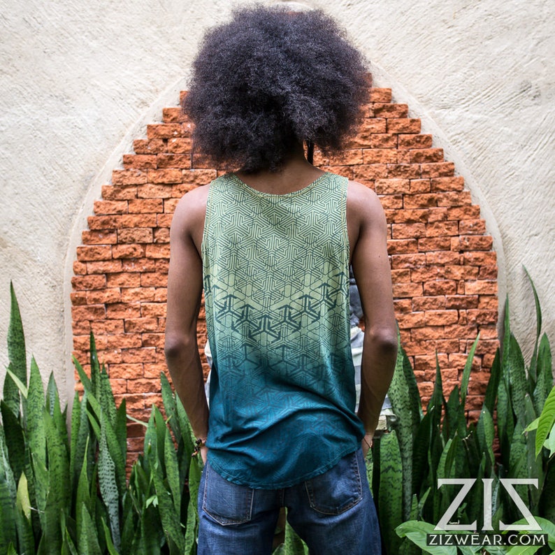 ZIZ Geomorph / Men's Singlet / Jade Green / Organic Bamboo / Natural Dye image 3