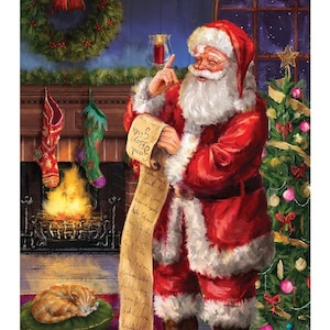 Santa Fabric Panel: Christmas Wishes Collection, 100% Cotton (36x43)