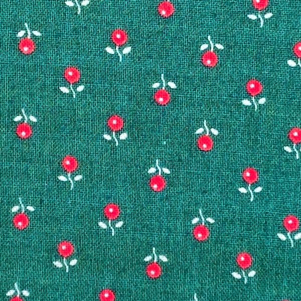 Green Fabric - Green and Red flower print fabric - Cranston VIP Vintage Quilting Cotton - tiny floral print