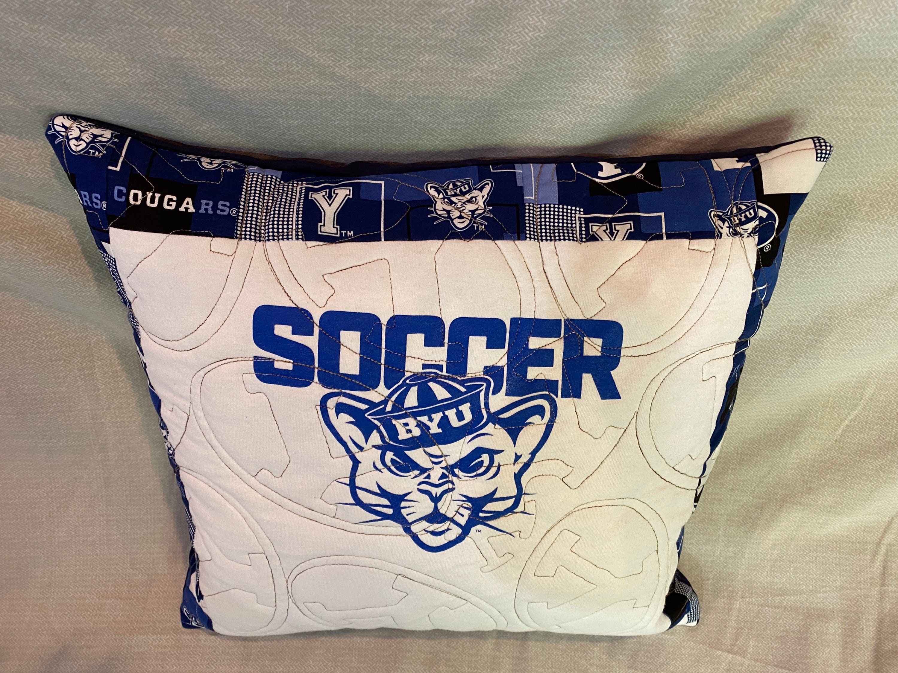 College Pillow. Quilted with a BYU Y Stitch. Made out of a Etsy