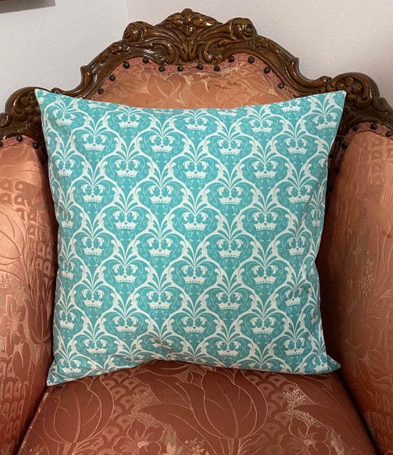 Throw Pillow. Blue Pillow Cover. 18 X 18 Inch. Free Shipping. Cover Only.  Featuring a Crown Design. 