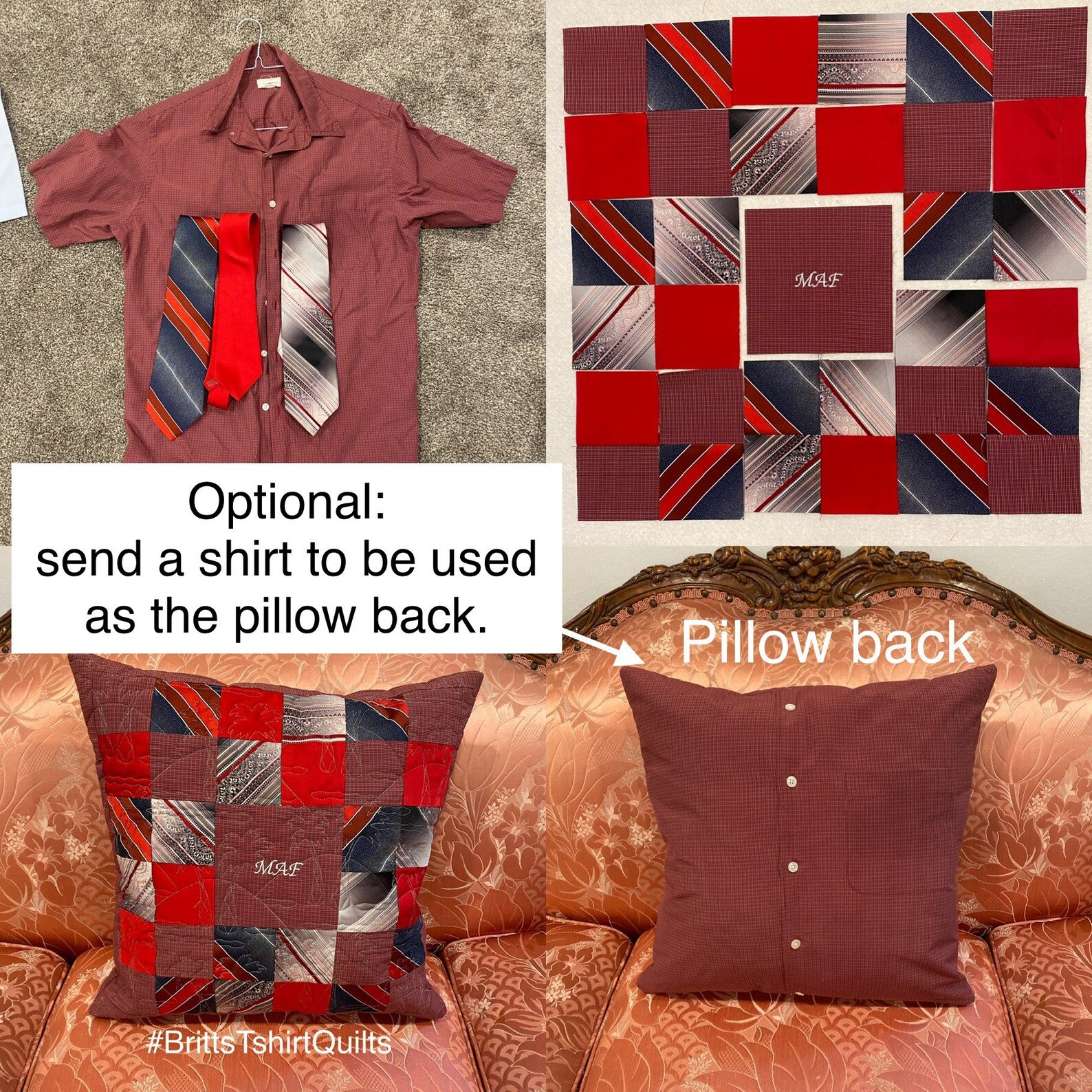 Keepsake Patchwork Pillow / Dad Shirt Pillow / Memorial Shirt Etsy