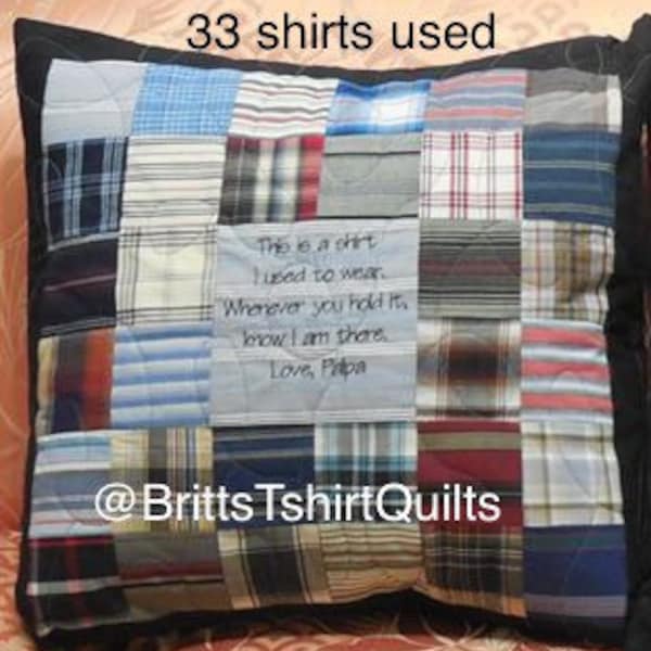 Keepsake Patchwork Pillow / Dad shirt pillow / Memorial shirt or tie pillow made out of YOUR loved one's clothing or neckties. 36 tie max.