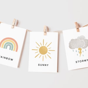 Wetter-Karteikarten | Calming Corner, Montessori, Bildung, Kinderzimmer, Klassenzimmer Poster| Download DRUCKBARE Kunst | 3,5 Zoll x 4,5 Zoll | Digital