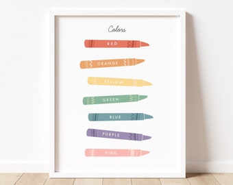 Colors Chart Crayon Print, Classroom or Playroom Decor for Homeschool (Digital Download)