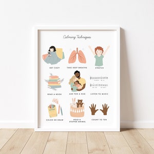 Calming Techniques Chart Illustration Poster| Calming Corner, Montessori, Education, Nursery, Classroom Poster| Download Printable Art |