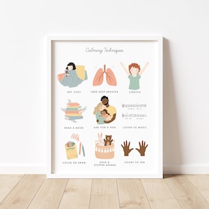 Calming Techniken Chart Illustration Poster | Calming Corner, Montessori, Bildung, Kinderzimmer, Klassenzimmer Poster| Druckbare Kunst herunterladen |