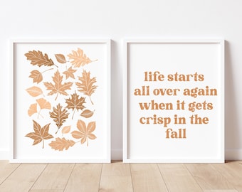 Fall Autumn Leaves and Fall Autumn Quote Saying Set Artwork Poster Thanksgiving Home Seasonal Decor | Download Printable Art | Boho Neutral