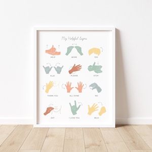 ASL Sign Language Manners & Basic Signs Color | Calming Corner Montessori Educational Homeschool Wall Art Classroom Decor Download Printable