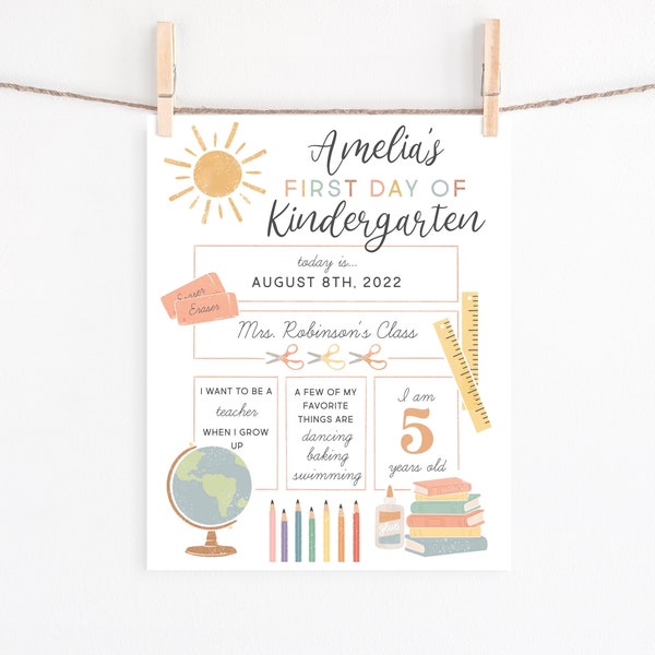 First Day of School Sign Editable Template, Last Day of School Printable, Back to School Photo, Kindergarten Preschool, 1st Day of School