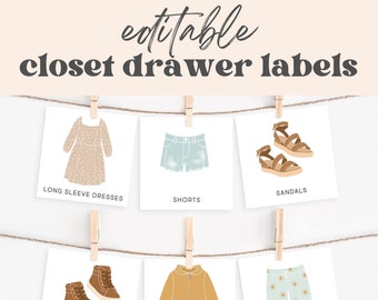 Etiquetas editables para el armario infantil, tarjetas organizadoras de ropa (descarga digital)