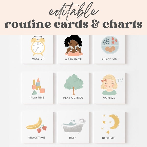 Editable Daily Routine Cards & Chart, Toddler Daily Rhythm, Visual Schedule Kids | Chore Chart Checklist, Download Printable | Montessori