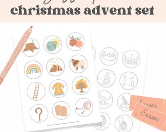 Jesse Tree Christmas Advent Calendar 2025, Scripture Cards & Ornaments (Digital Download)
