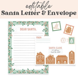 Santa Letter Template and Envelope, Personalized Letter from Santa, Printable Christmas Activity, Kindergarten Holiday Activity, Editable