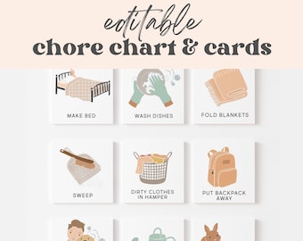 Editable Chore Cards & Chart, Toddler Daily Rhythm, Visual Chore Cards Kids | Responsibility Chart Checklist, Download Printable Montessori