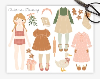 Christmas Paper Doll Kit Printable Activity Craft, Stocking Stuffer Little Girl, Homemade Christmas Gift, Vintage Inspired Paper Doll