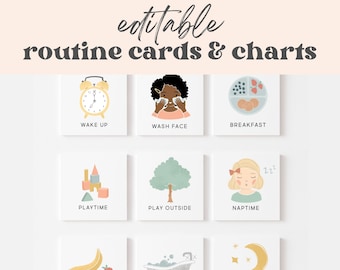 Editable Daily Routine Cards & Chart, Toddler Daily Rhythm, Visual Schedule Kids | Chore Chart Checklist, Download Printable | Montessori