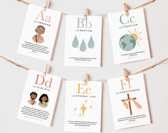 Bible ABC Flash Cards, Scripture Memory Verse, Christian Homeschool (Digital Download)