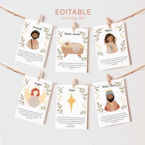 Editable Nativity Christmas Advent Scripture Cards Nativity Kids Activity Paper Dolls Homeschool Christian Bible Jesus Download PRINTABLE image 2