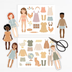 Paper Dolls Homestead Homeschool Collection, Kindergarten Activity, Farm & Baking, Paper Cut Out Printable Dolls Craft, Morning Basket Pre K