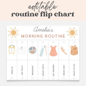 Morning & Evening Routine Flip Chart, Editable Visual Schedule | Kindergarten Preschool Homeschool Printable | Montessori Custom Routine