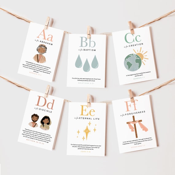 Bible ABC Flash Cards, Scripture Memory Verse, Christian Homeschool (Digital Download)