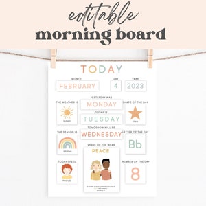 Tableau du matin, cartes et tableau modifiables, tableau du temps du cercle, tableau des routines pour tout-petits, calendrier préscolaire pour tout-petits, activité travail du matin pour l'école à la maison