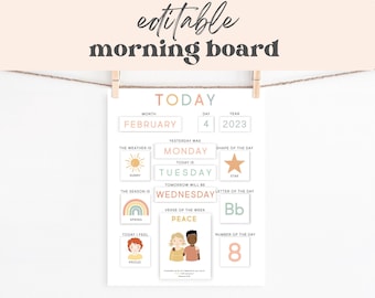 Morning Board Cards & Chart Editable, Circle Time Board, Toddler Routine Chart, Toddler Preschool Calendar, Homeschool Morning Work Activity