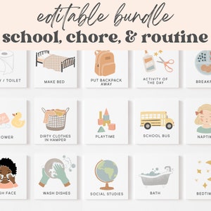 School, Chore, & Routine Cards Chart BUNDLE, Editable Visual Schedule | Kindergarten Preschool Homeschool Printable | Montessori