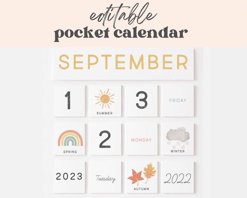 Pocket Calendar Inserts Classroom Decor Editable Months Days Etsy