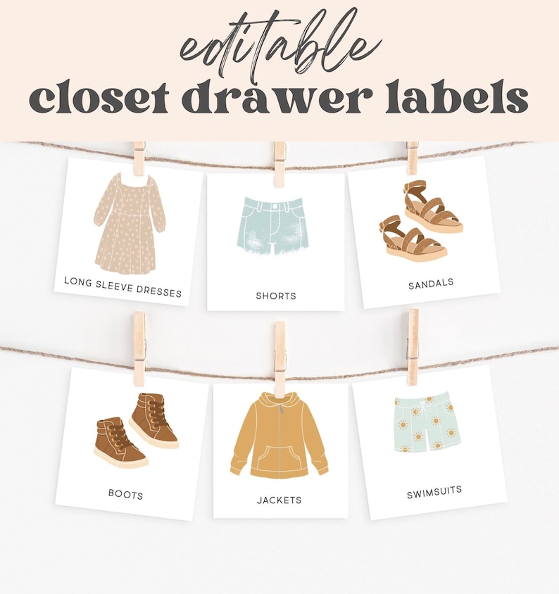 Editable Printable Kids Clothing Dresser Drawers Closet - Etsy