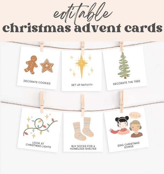 Editable Printable Advent Calendar Cards Activity Christmas - Etsy