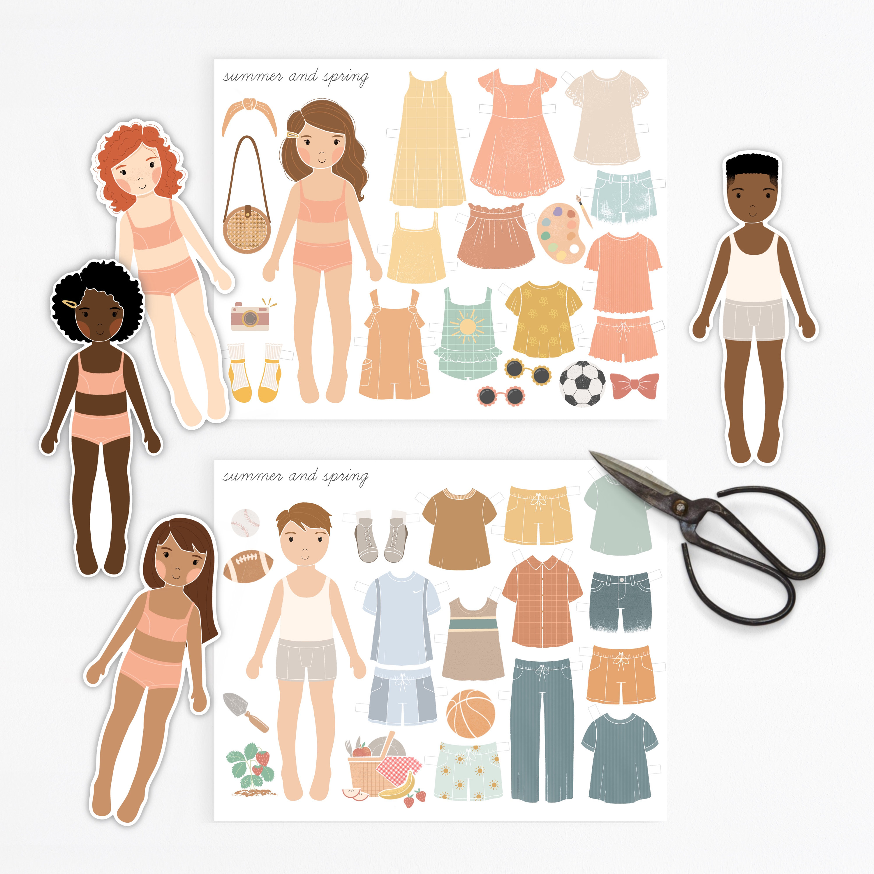 Paper Dolls Kit Printable Activity Craft Girls & Boys Birthday Party Gift  Party Favor Homeschool Pre K Kindergarten Paper Cut Out Montessori 