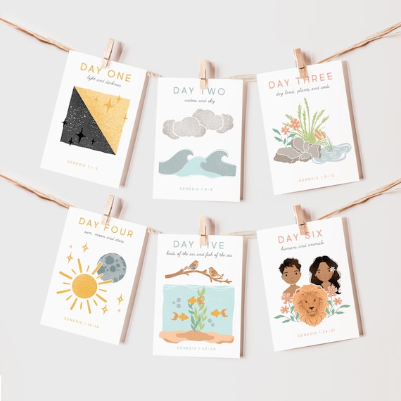 7 Days of Creation Flash Cards, Bible Lesson For Kids (Digital Download)