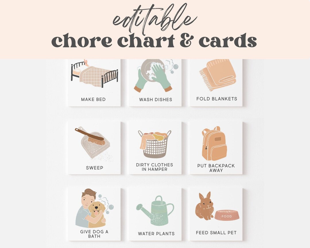 Editable Chore Cards & Chart, Toddler Daily Rhythm, Visual Chore Cards ...