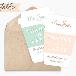 Titulaire de la carte-cadeau café remerciement modifiable cadeau enseignant personnalisé imprimable carte de café au lait garderie préscolaire maternelle